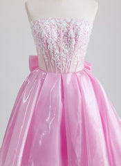 Ball-Gown/Princess Straight Short Organza Mini Dress With Bow Beading Sequins
