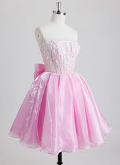 Ball-Gown/Princess Straight Short Organza Mini Dress With Bow Beading Sequins