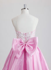Ball-Gown/Princess Straight Short Organza Mini Dress With Bow Beading Sequins