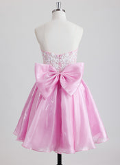 Ball-Gown/Princess Straight Short Organza Mini Dress With Bow Beading Sequins