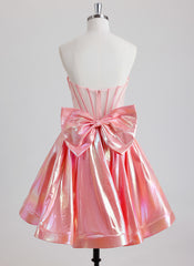 Ball-Gown/Princess Sweetheart Short Metallic Homecoming Dress With Bow