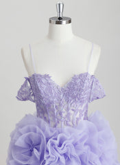 Ball-Gown/Princess Off the Shoulder Short Tulle Homecoming Dress With Rhinestone Appliques Lace