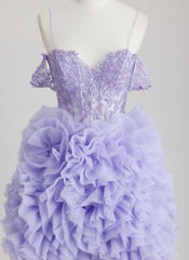 Ball-Gown/Princess Off the Shoulder Short Tulle Homecoming Dress With Rhinestone Appliques Lace