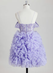 Ball-Gown/Princess Off the Shoulder Short Tulle Homecoming Dress With Rhinestone Appliques Lace