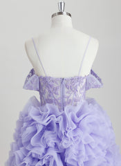 Ball-Gown/Princess Off the Shoulder Short Tulle Homecoming Dress With Rhinestone Appliques Lace