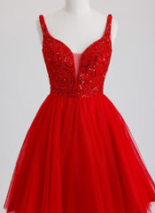 Ball-Gown/Princess V-Neck Short Tulle Homecoming Dress With Sequins