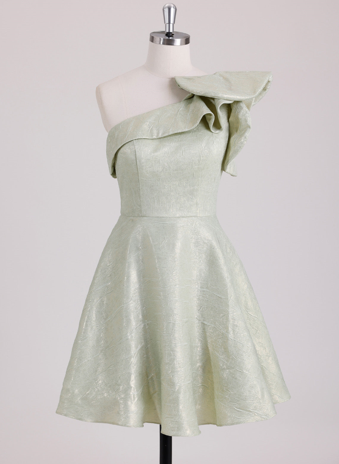 A-line One Shoulder Short Satin Mini Dress With Ruffle