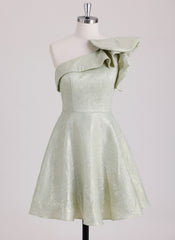 A-line One Shoulder Short Satin Mini Dress With Ruffle