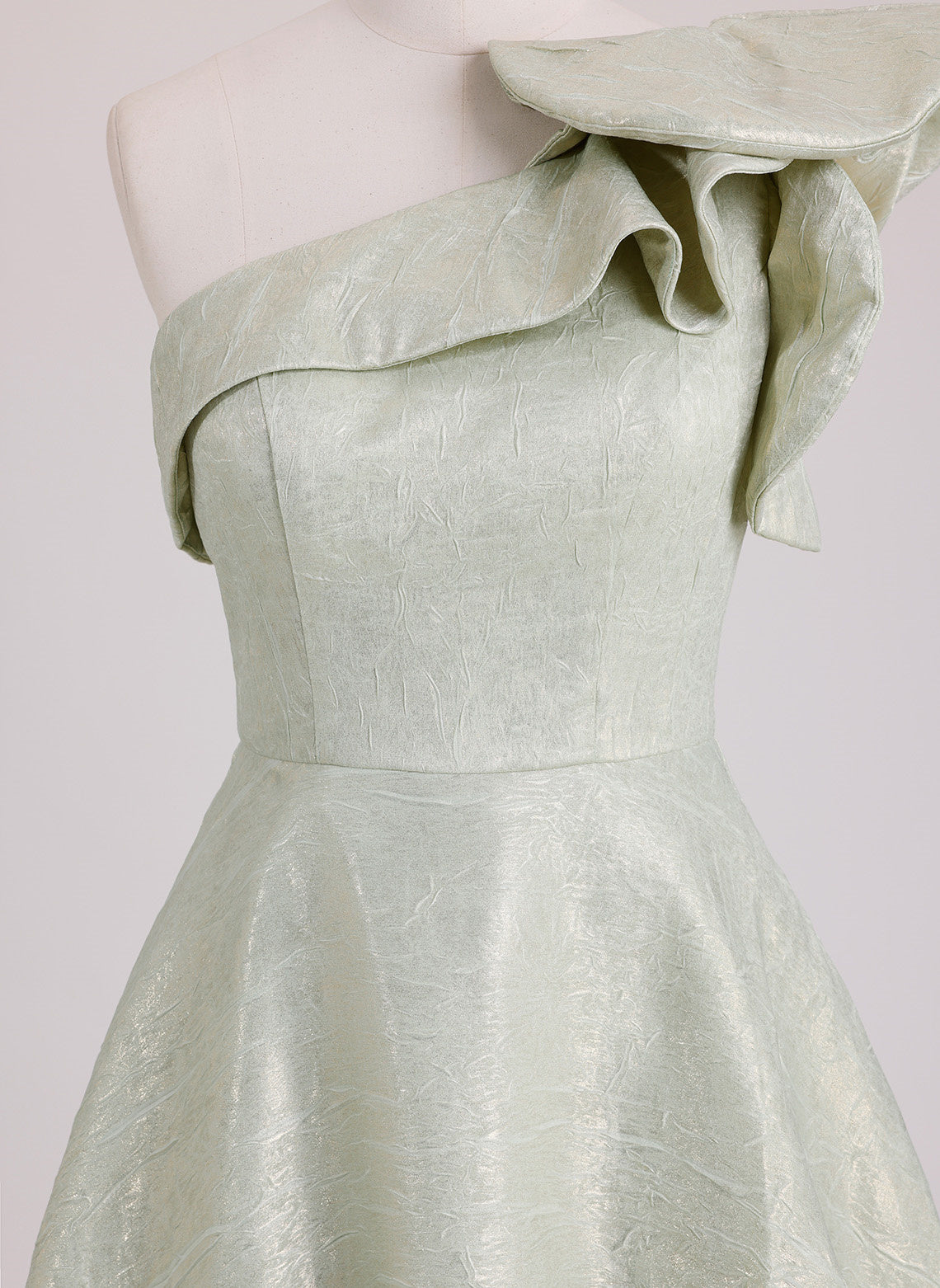 A-line One Shoulder Short Satin Mini Dress With Ruffle