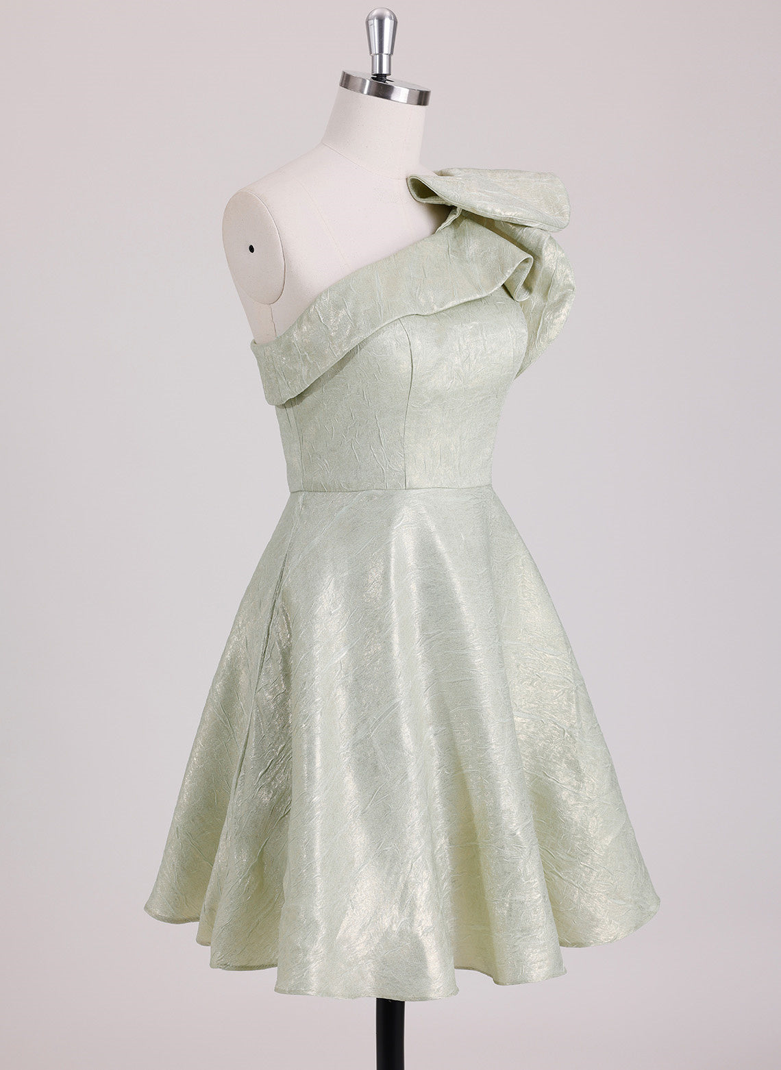 A-line One Shoulder Short Satin Mini Dress With Ruffle