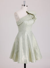 A-line One Shoulder Short Satin Mini Dress With Ruffle