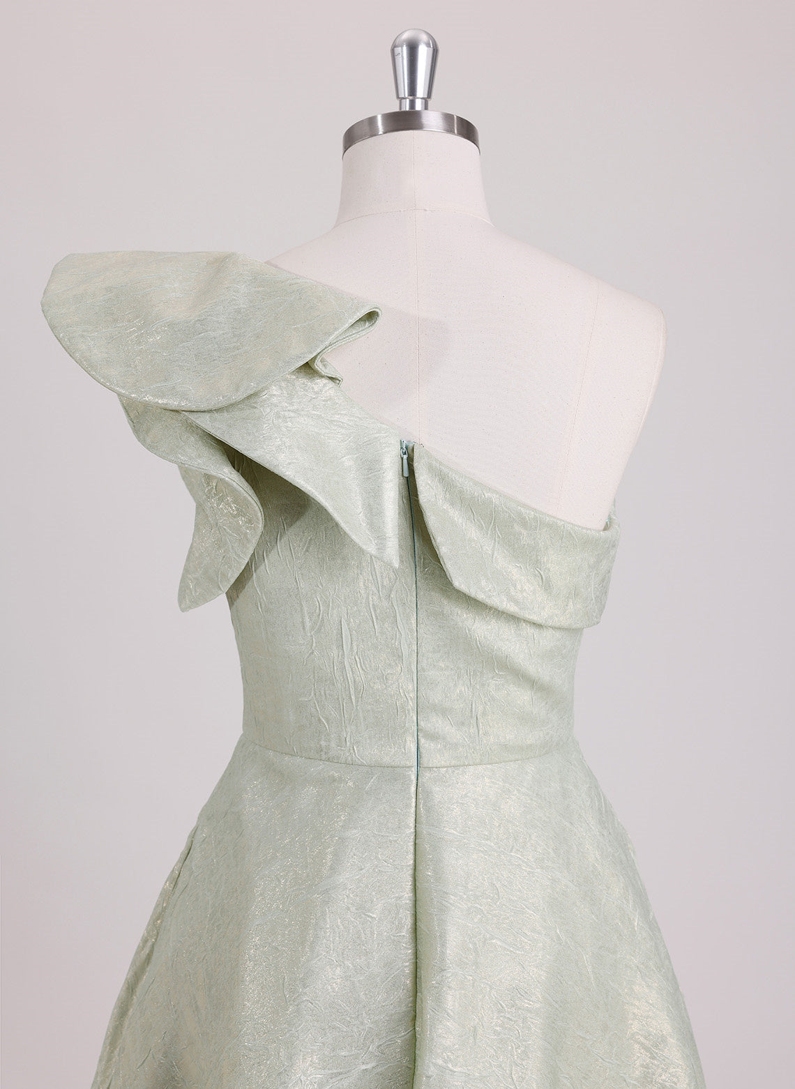 A-line One Shoulder Short Satin Mini Dress With Ruffle