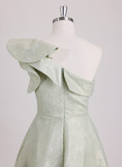 A-line One Shoulder Short Satin Mini Dress With Ruffle
