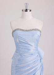 Sheath/Column Sweetheart Short Satin Mini Dress With Rhinestone Pleated Bow