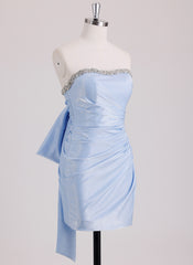 Sheath/Column Sweetheart Short Satin Mini Dress With Rhinestone Pleated Bow