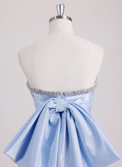 Sheath/Column Sweetheart Short Satin Mini Dress With Rhinestone Pleated Bow