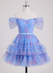 Ball-Gown/Princess Off the Shoulder Short Tulle Mini Dress With Cascading Ruffles