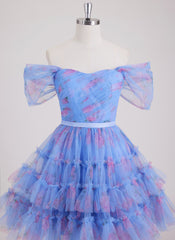 Ball-Gown/Princess Off the Shoulder Short Tulle Mini Dress With Cascading Ruffles