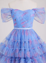 Ball-Gown/Princess Off the Shoulder Short Tulle Mini Dress With Cascading Ruffles