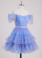 Ball-Gown/Princess Off the Shoulder Short Tulle Mini Dress With Cascading Ruffles
