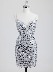 Sheath/Column V-Neck Short Sequin Mini Dress With Beading Sequins