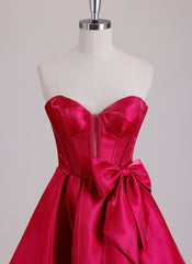 Ball-Gown/Princess Sweetheart Short Satin Mini Dress With Bow