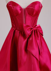 Ball-Gown/Princess Sweetheart Short Satin Mini Dress With Bow