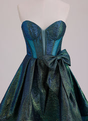 Ball-Gown/Princess Sweetheart Short Metallic Mini Dress With Bow