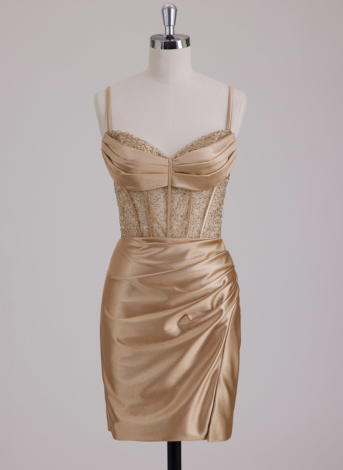 Sheath/Column V-Neck Sweetheart Short Silky Satin Mini Dress With Pleated