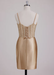 Sheath/Column V-Neck Sweetheart Short Silky Satin Mini Dress With Pleated
