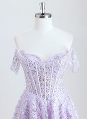 A-line Off the Shoulder Short Sequin Homecoming Dress With Sequins