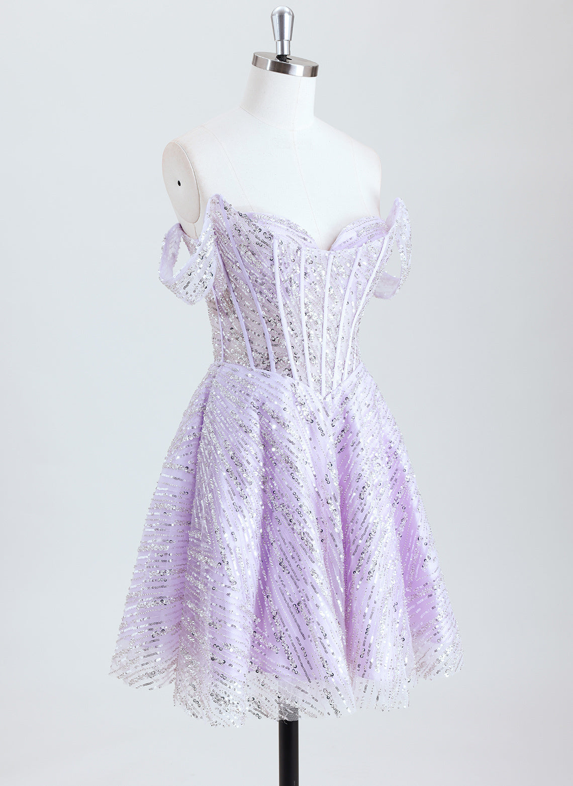 A-line Off the Shoulder Short Sequin Homecoming Dress With Sequins