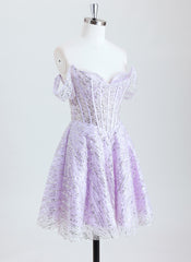 A-line Off the Shoulder Short Sequin Homecoming Dress With Sequins