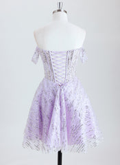 A-line Off the Shoulder Short Sequin Homecoming Dress With Sequins