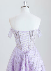 A-line Off the Shoulder Short Sequin Homecoming Dress With Sequins