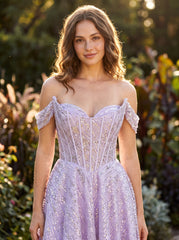 A-line Off the Shoulder Short Sequin Homecoming Dress With Sequins