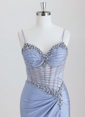 Sheath Spaghetti Traps Short Silky Satin Homecoming Dress With Rhinestone