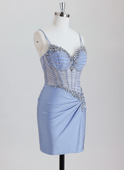 Sheath Spaghetti Traps Short Silky Satin Homecoming Dress With Rhinestone