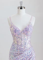 Sheath Spaghetti Straps Short Sequined Homecoming Dress With Sequins