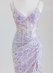 Sheath Spaghetti Straps Short Sequined Homecoming Dress With Sequins