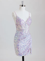 Sheath Spaghetti Straps Short Sequined Homecoming Dress With Sequins