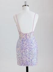 Sheath Spaghetti Straps Short Sequined Homecoming Dress With Sequins