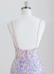 Sheath Spaghetti Straps Short Sequined Homecoming Dress With Sequins