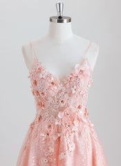 A-line Spaghetti Straps Short Tulle Homecoming Dress With 3D Floral