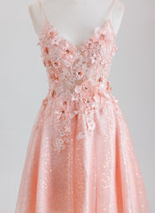 A-line Spaghetti Straps Short Tulle Homecoming Dress With 3D Floral