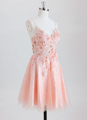 A-line Spaghetti Straps Short Tulle Homecoming Dress With 3D Floral