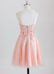 A-line Spaghetti Straps Short Tulle Homecoming Dress With 3D Floral