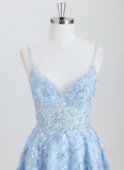 A-line V-Neck Short Lace Homecoming Dress With Sequins