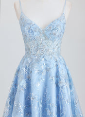 A-line V-Neck Short Lace Homecoming Dress With Sequins