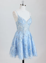 A-line V-Neck Short Lace Homecoming Dress With Sequins